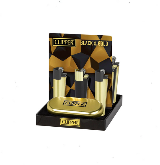 Clipper Premium Metal Lighters - Black and Gold (12pcs)