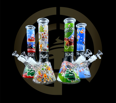 ONE TIME SEASONAL ITEM - Glass Water Pipe - Christmas (10")