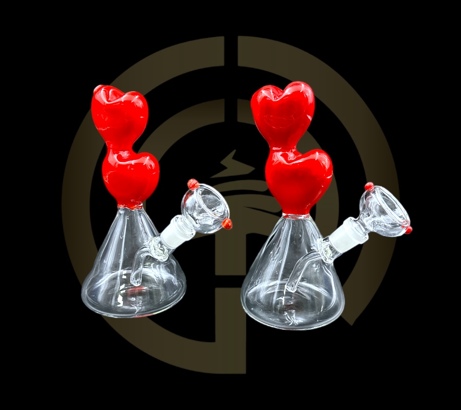 Glass Water Pipe - Hearts (8")