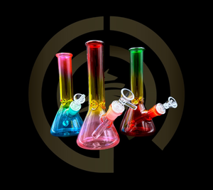 Glass Water Pipe - Mini Multi Rasta Beaker (8")