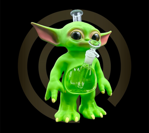 Glass Water Pipe - Mini Green Alien (12")