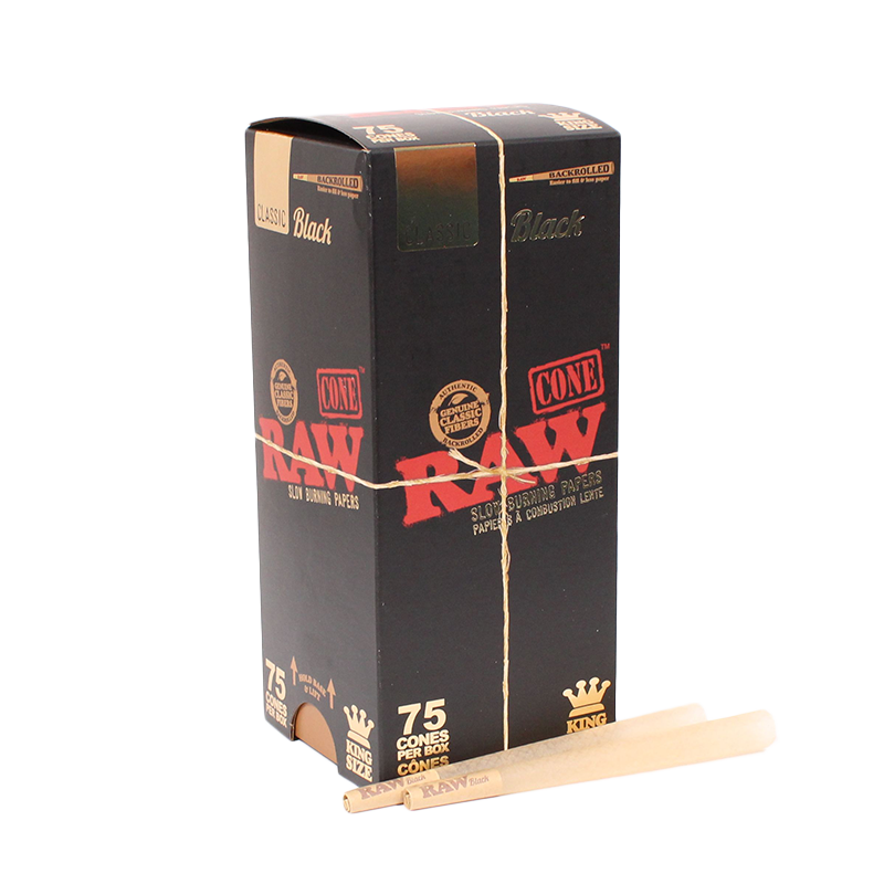 RAW - Black King Size Classic Pre-Roll Cone (75 Pack)